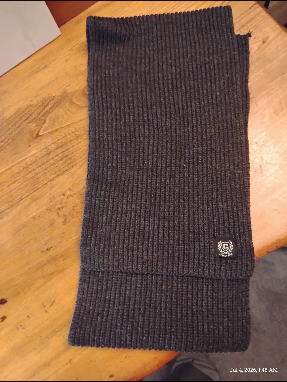Chaps Men's Ribbed Knit Scarf in Dark Gray